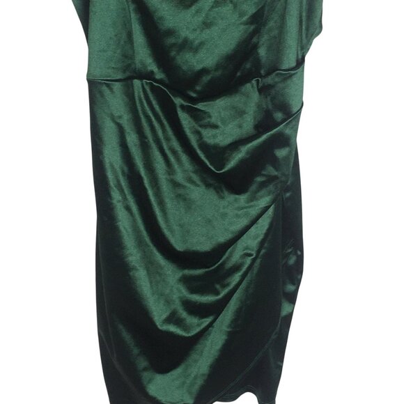 Holiday Fairy Dress Christmas Women Medium Green Satin Ruched Bodycon Mini Party - Picture 6 of 16
